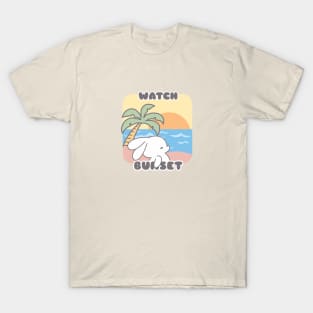 Serene Sunset: Loppi Tokki Bunny's Beachside Sunset Watch T-Shirt